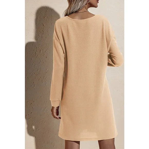 V-NECK LONG SLEEVE SWEATER DRESS - Picture 3 of 4